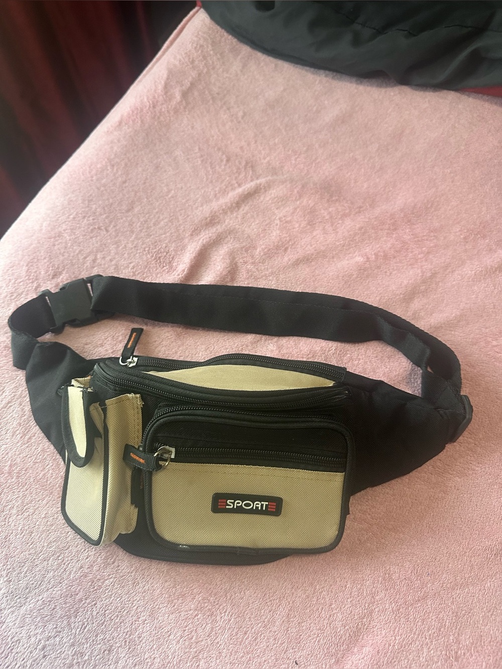 Sporto Beige and Black Belt Bag with Front Zip Pockets